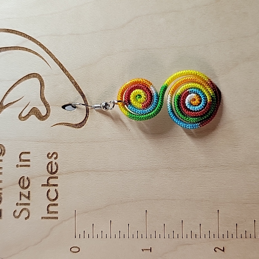 š„LAST PAIRš„ Tie-Dye Fiber Wrapped Squiggle Drop Earrings - Picture 3 of 5